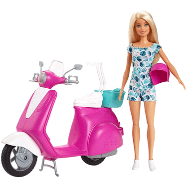 barbie blonde doll with scooter